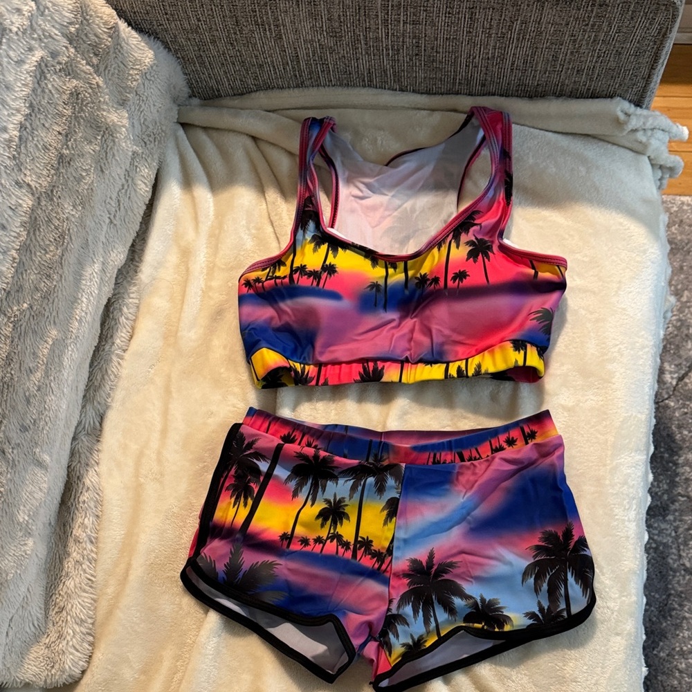 Tropical Sunset Sports Bra and Shorts Set